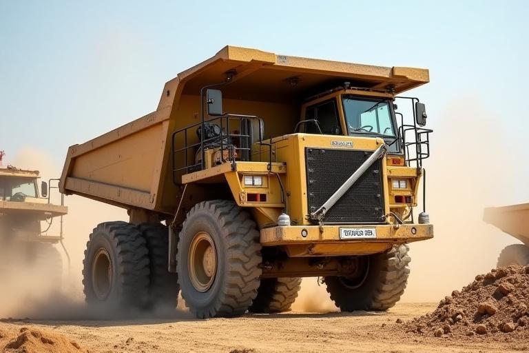 Rugged vocational dump truck on a construction site